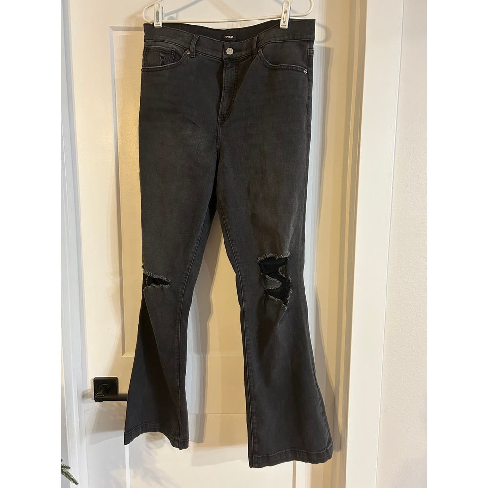 EXPRESS Jeans Women's 12R Black High Rise 90s Boot Distressed Flare